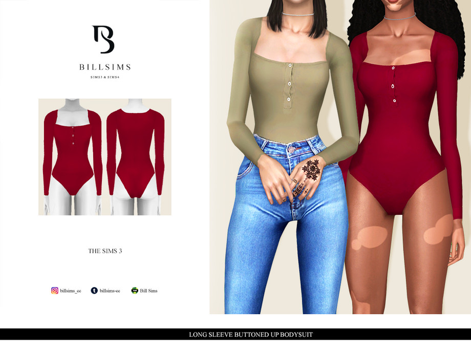 The Sims Resource - Long Sleeve Buttoned Up Bodysuit