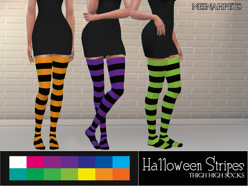 The Sims Resource - Halloween Striped Thigh High Socks