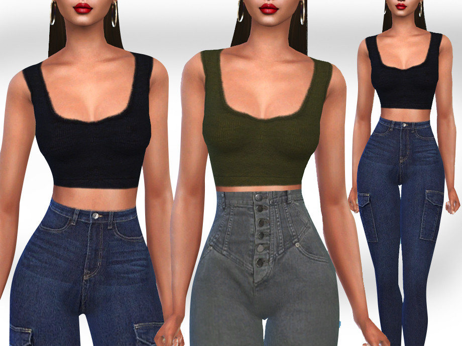 The Sims Resource - HM Basic Autumn Crop Tops