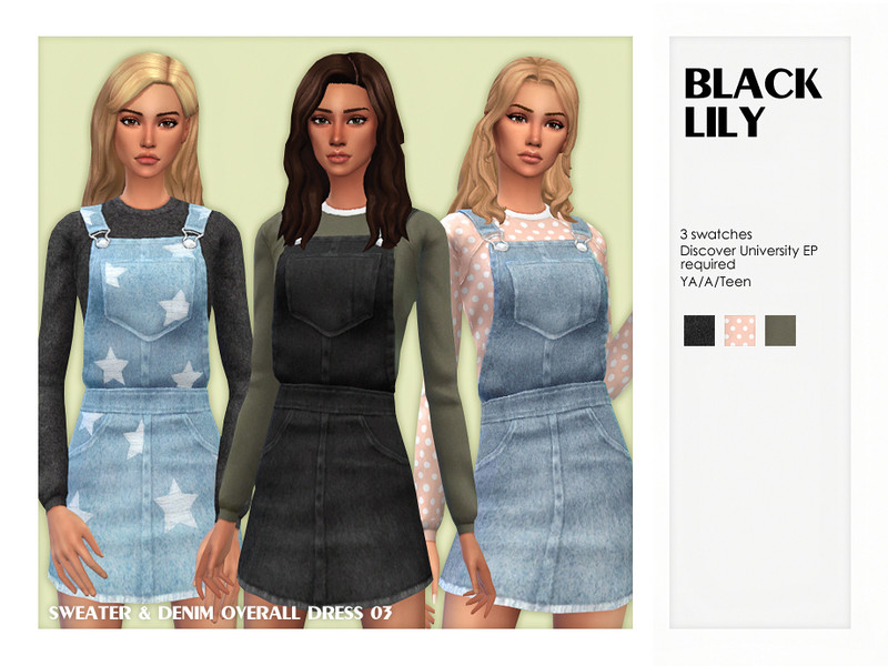 Sweater & Denim Overall Dress 03 - The Sims Resource