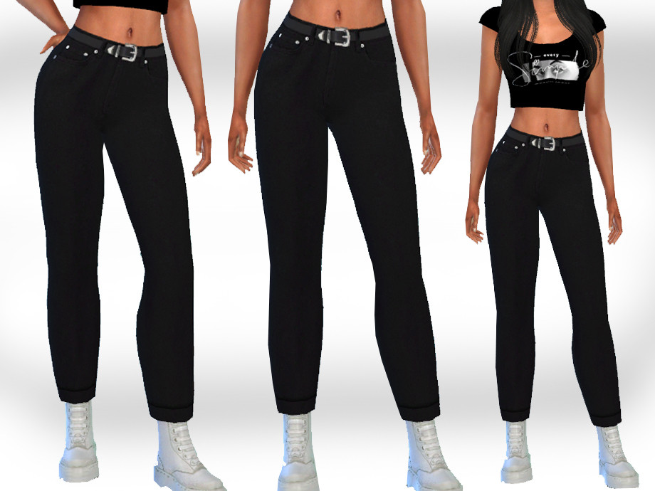 The Sims Resource - Female Black Mom Jeans with Belt