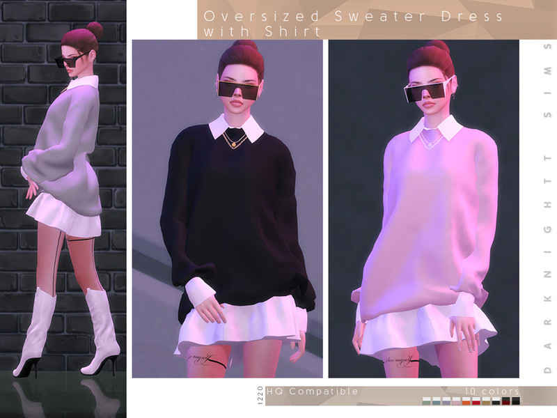 The Sims Resource - Oversized Sweater Dress with Shirt