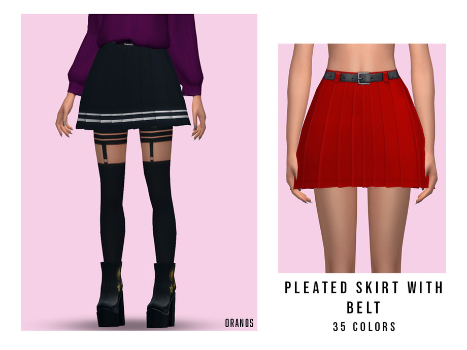 The Sims Resource - Pleated Skirt With Belt