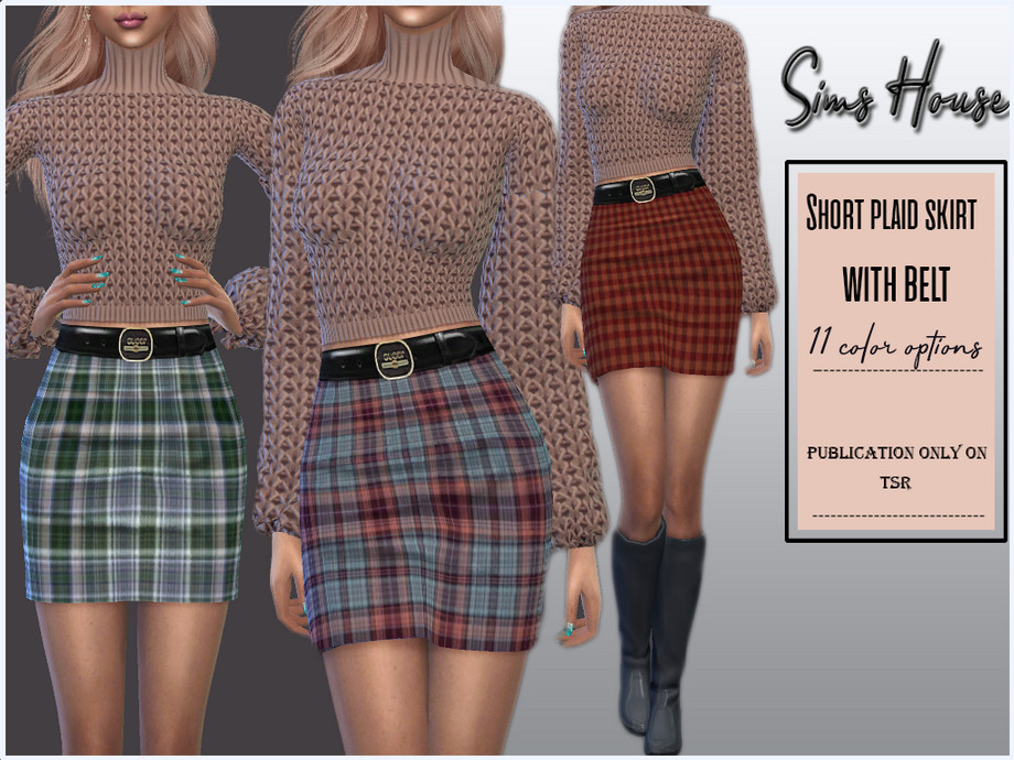 The Sims Resource - Short plaid skirt with belt