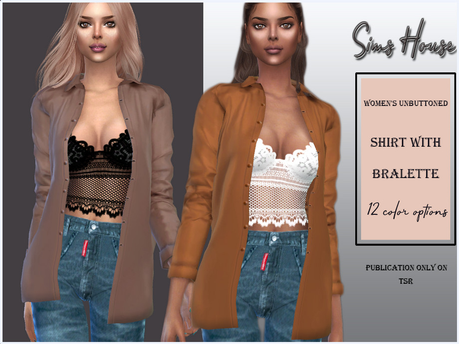 The Sims Resource - Women's unbuttoned shirt with bralette