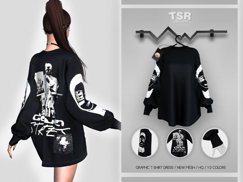 The Sims Resource - Graphic T-Shirt Dress BD411