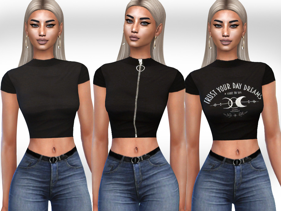 The Sims Resource - Female Black Style Tops