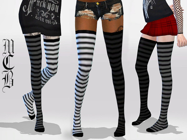 The Sims Resource - Long Mix Matched Stripe Knee Socks