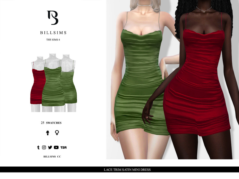 The Sims Resource - Lace Trim Satin Mini Dress