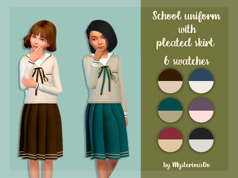 The Sims Resource - School uniform with pleated skirt
