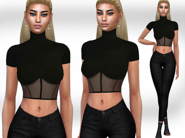The Sims Resource - Female Transparent Detail Crop Tops
