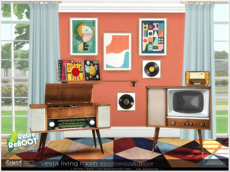 The Sims Resource - [RetroReBOOT] Vesta livingroom electronics/decor