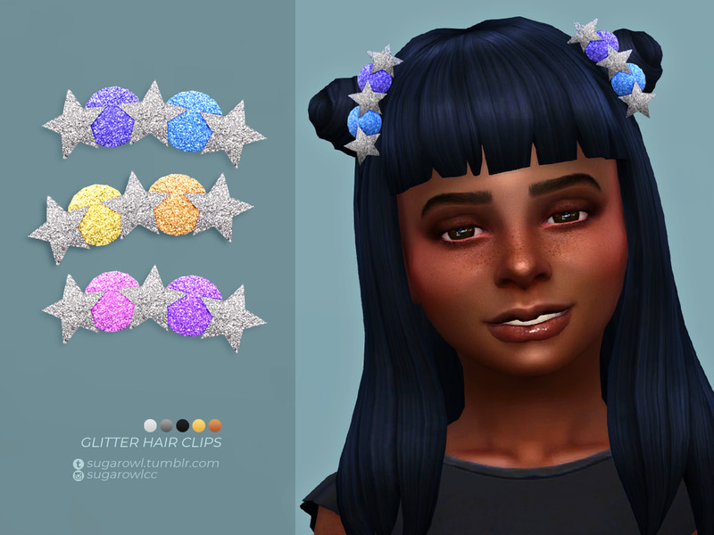 The Sims Resource - Glitter hair clips | Kids version