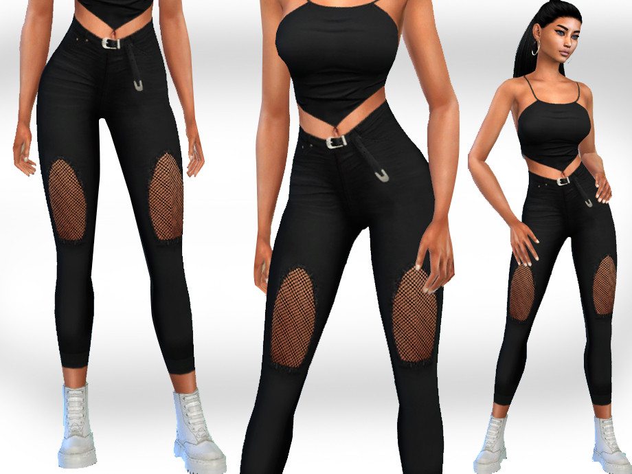 The Sims Resource - Fishnet Detail Jeans