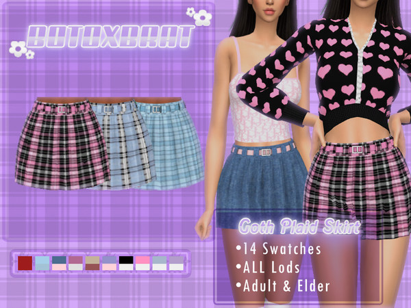 The Sims Resource - [B0T0XBRAT] Gothic Plaid Skirt