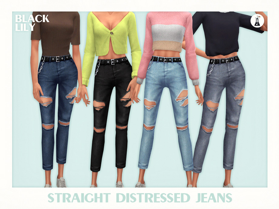 The Sims Resource - Straight Distressed Jeans