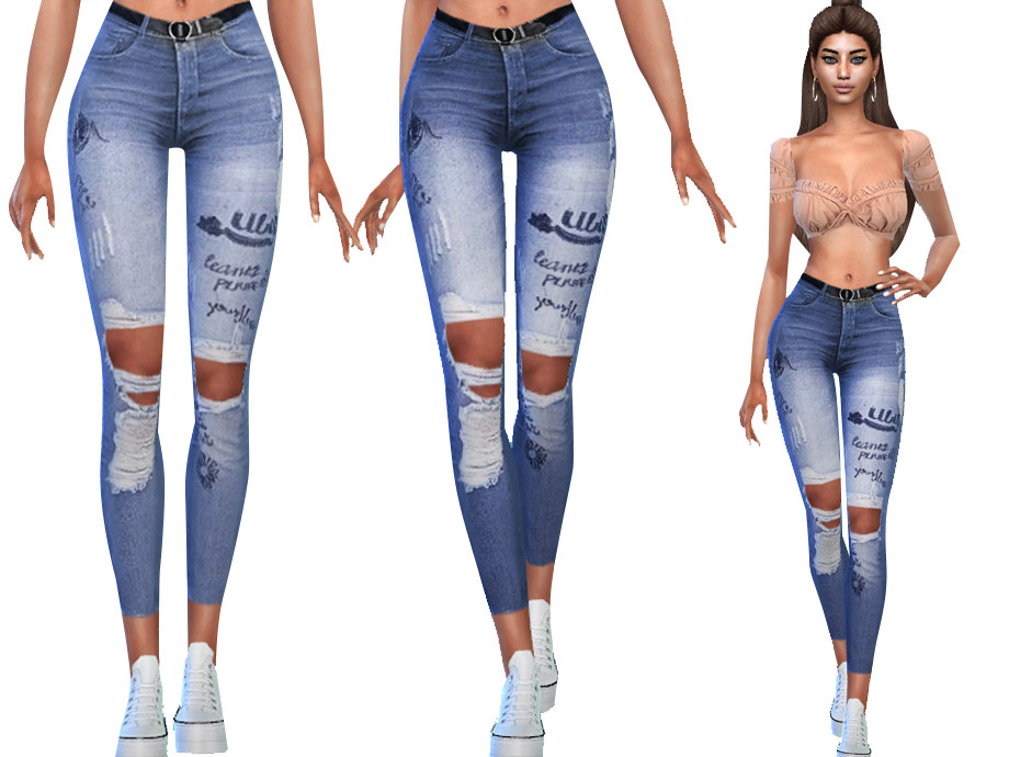 The Sims Resource - Casual Ripped Jeans with Belt