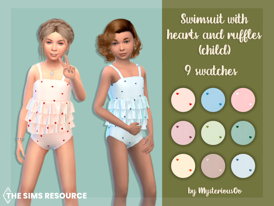 The Sims Resource - Swimsuit with hearts and ruffles (child)