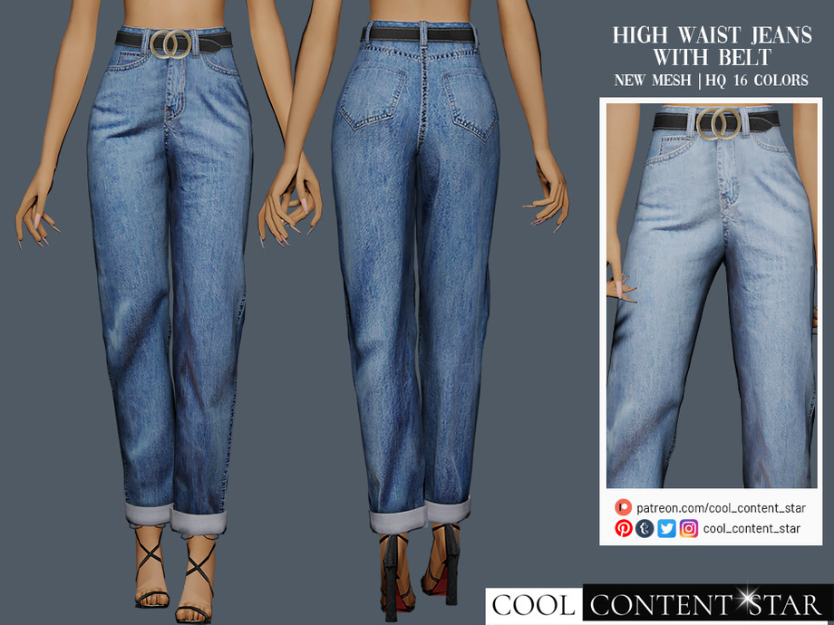 The Sims Resource - High Waist Jeans With Belt (Patreon)