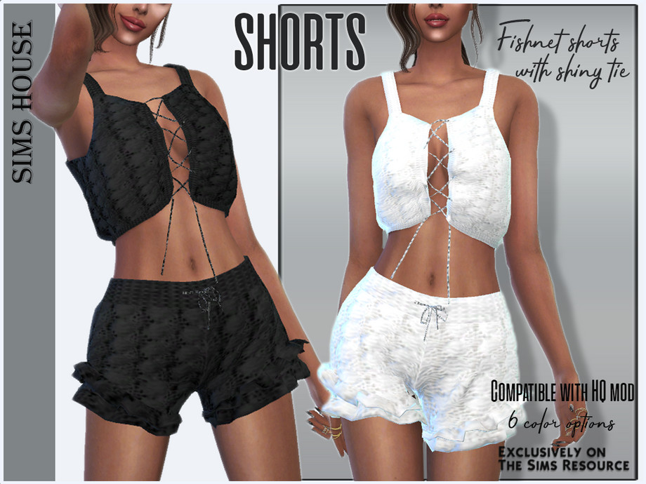 The Sims Resource - Fishnet shorts with shiny tie