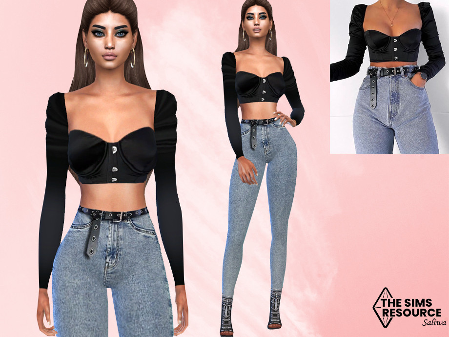 The Sims Resource - High Waisted Jeans With Belt