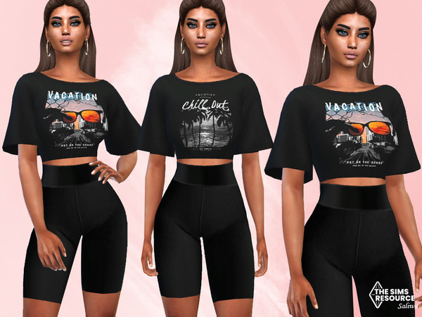 The Sims Resource - Short Sleeve Crop Tops