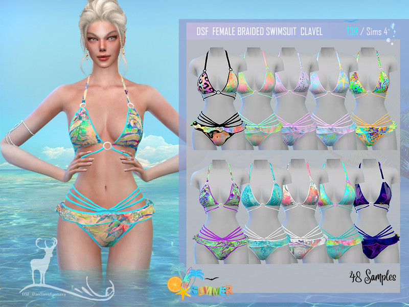 The Sims Resource - FEMALE BRAIDED SWIMSUIT CLAVEL