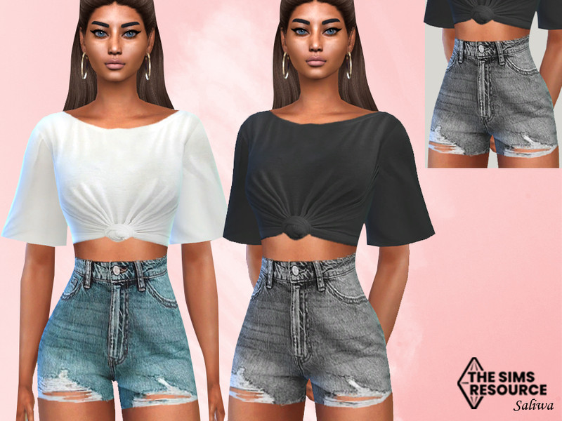 The Sims Resource - Ripped High Waisted Denim Shorts