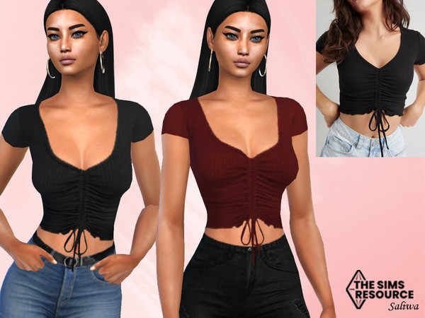 The Sims Resource - Front Smocked Short Sleeve Tops
