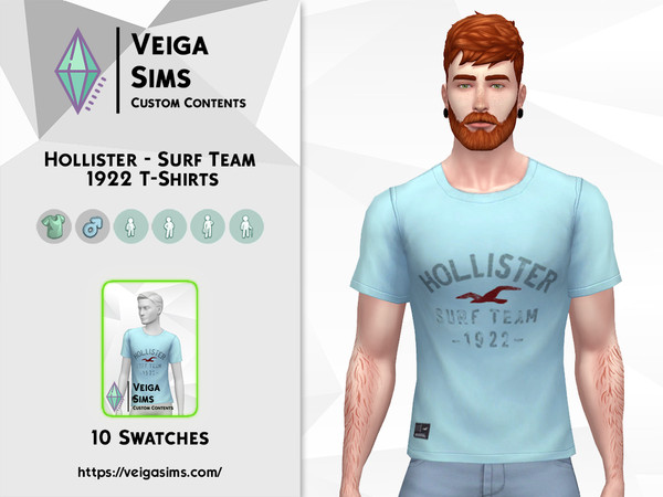 The Sims Resource - Hollister - Surf Team 1922 T-Shirts
