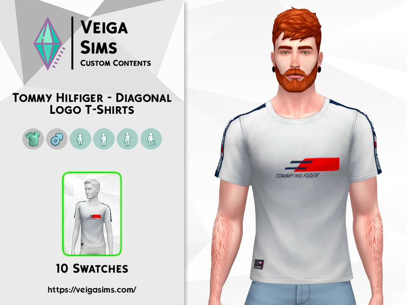 The Sims Resource - Tommy Hilfiger - Diagonal Logo T-Shirts