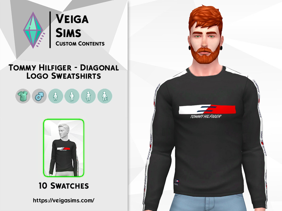 The Sims Resource - Tommy Hilfiger - Diagonal Logo Sweatshirts