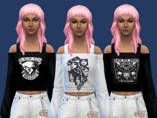 The Sims Resource - Requires University) Black Veil Bride Crop Top