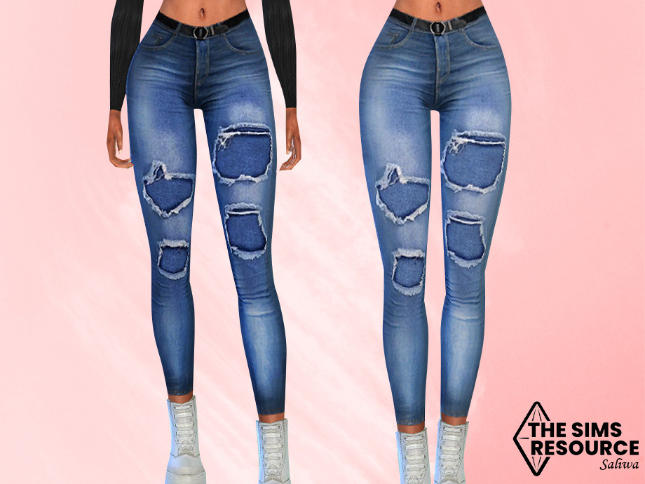 The Sims Resource - Ripped Jeans With Belt