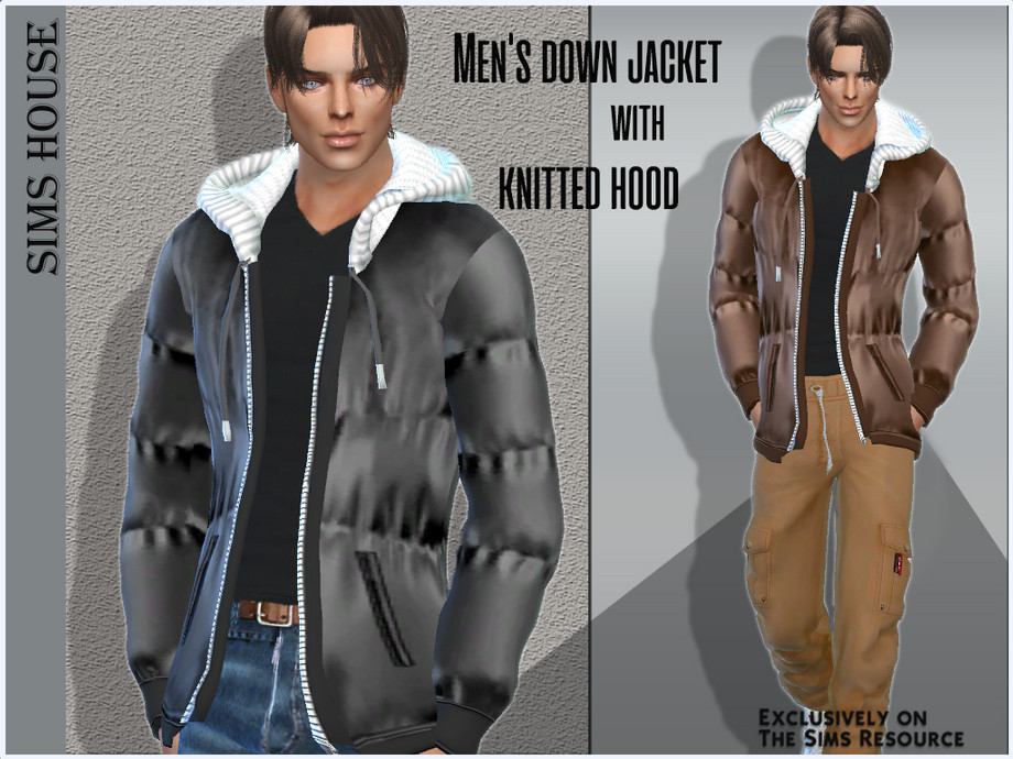 The Sims Resource - Men's down jacket with knitted hood