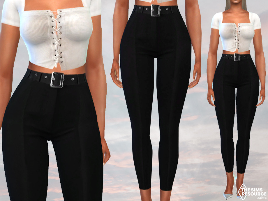 The Sims Resource - Female Black Trouser Pants with Belt