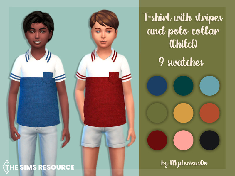 T-shirt with stripes and polo collar Child - The Sims Resource