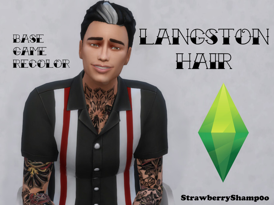 The Sims Resource - Langston Hair (Mallen Streak/White Streak Hair Recolor)