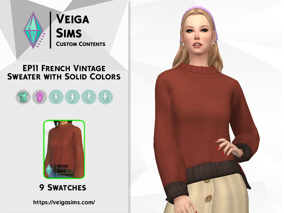 The Sims Resource - EP11 French Vintage Sweater with Solid Colors
