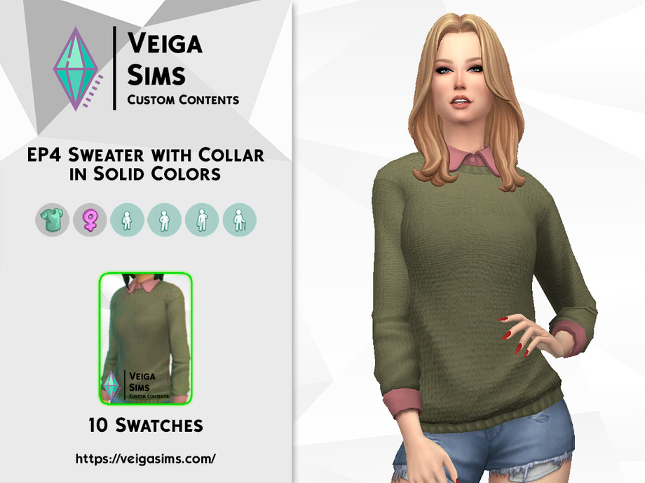 The Sims Resource - EP4 Sweater with Collar in Solid Colors