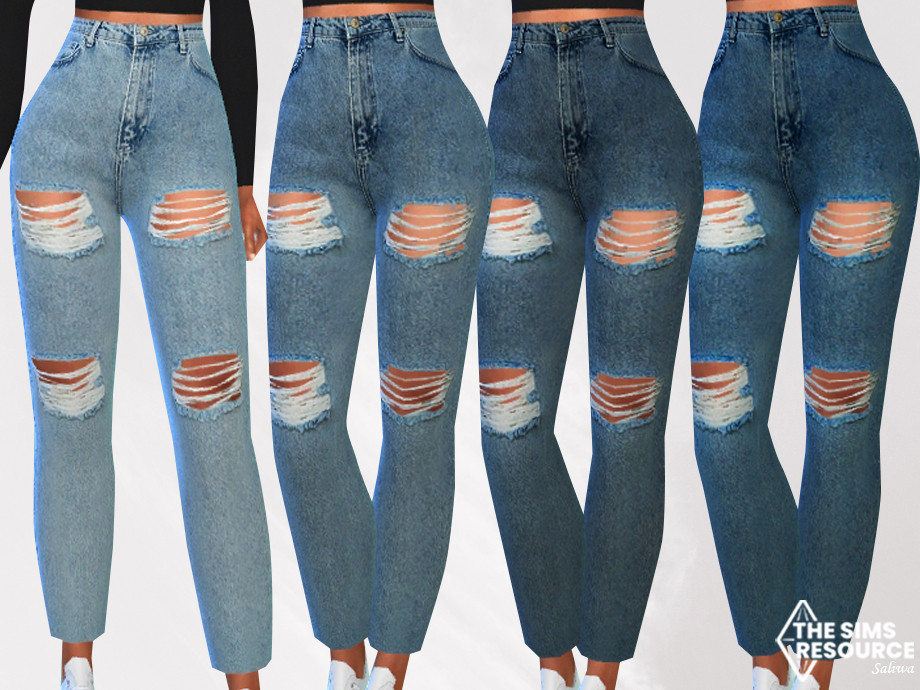 The Sims Resource - Cropped and Ripped Mom Jeans