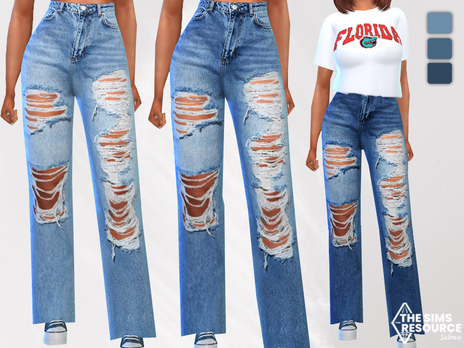 The Sims Resource - Full Ripped Trendy Mom Jeans