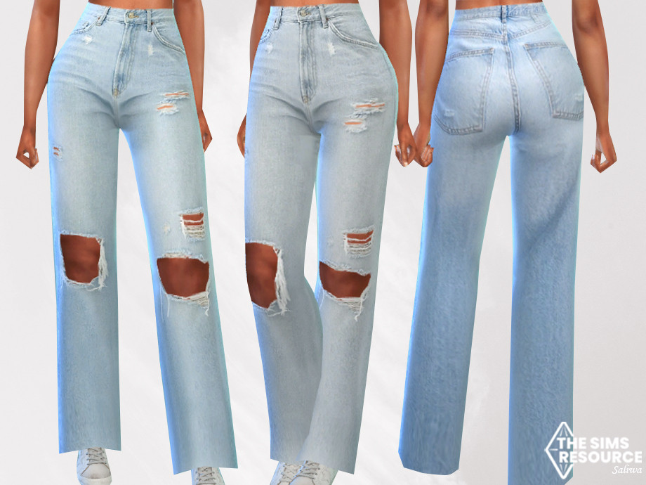 The Sims Resource - Ice Blue Wide Leg Ripped Mom Jeans