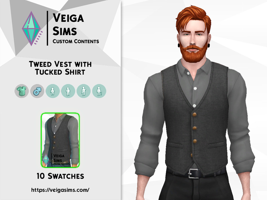 The Sims Resource - Tweed Vest with Tucked Shirt
