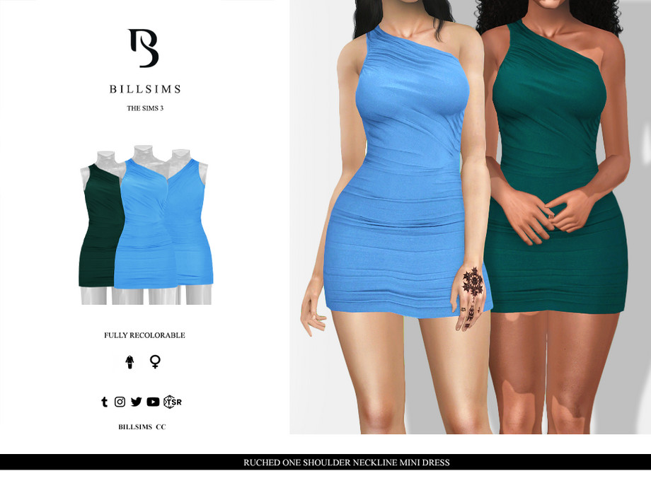 The Sims Resource - Ruched One Shoulder Neckline Mini Dress