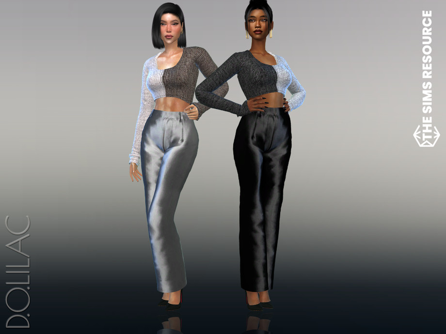 The Sims Resource - Two-tone Knit Crop Top Sweater DO582