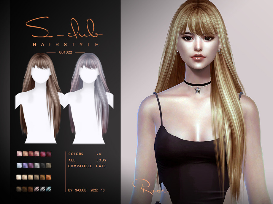 The Sims Resource - Long straight shine hair with bangs(Rose081022)by S-CLUB