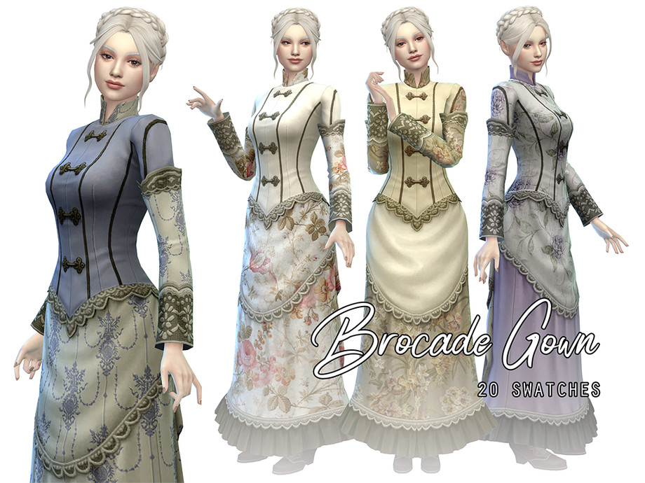 The Sims Resource - Victorian Silk Brocade Gown (Get Famous Recolor)