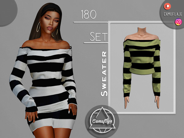 The Sims Resource - SET 180 - Off Shoulder Sweater