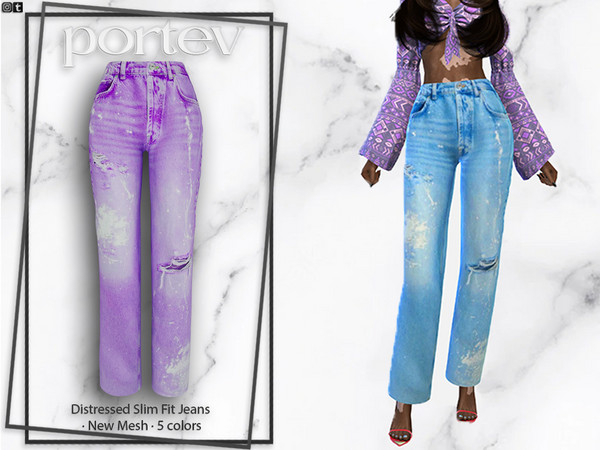 The Sims Resource - Distressed Slim Fit Jeans